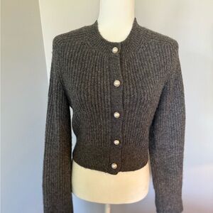 Abercrombie & Fitch Charcoal Knit Cardigan with Pearl Buttons